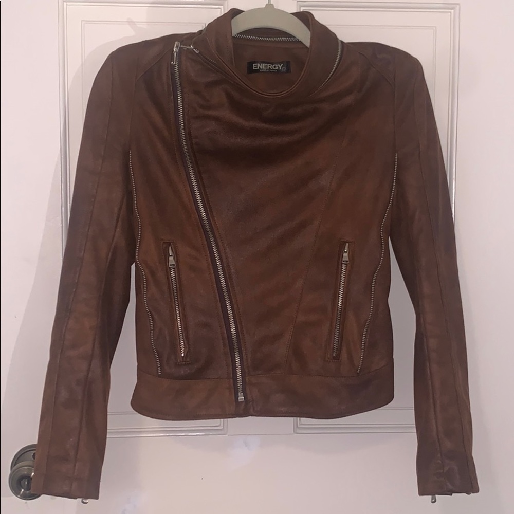 ⚡️SALE⚡️ Faux Suede Zip Moto Jacket Brown